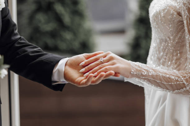Close-up of a couple's hands with wedding rings