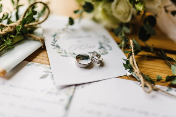 Wedding rings on floral stationery